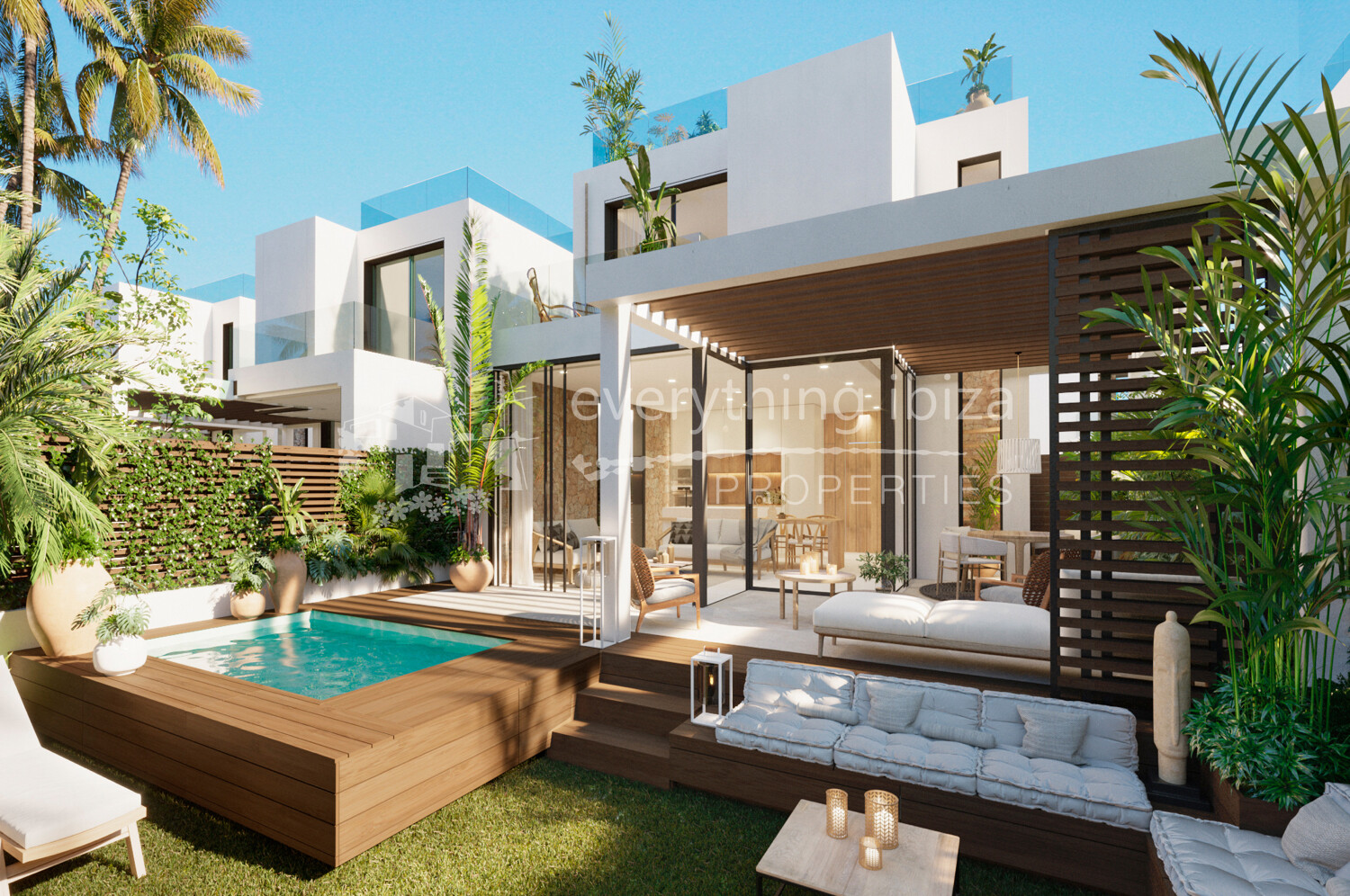 Luxury New Modern Villas Close to the Beach with Super Rooftop Views, ref. 1739, for sale in Ibiza by everything ibiza Properties